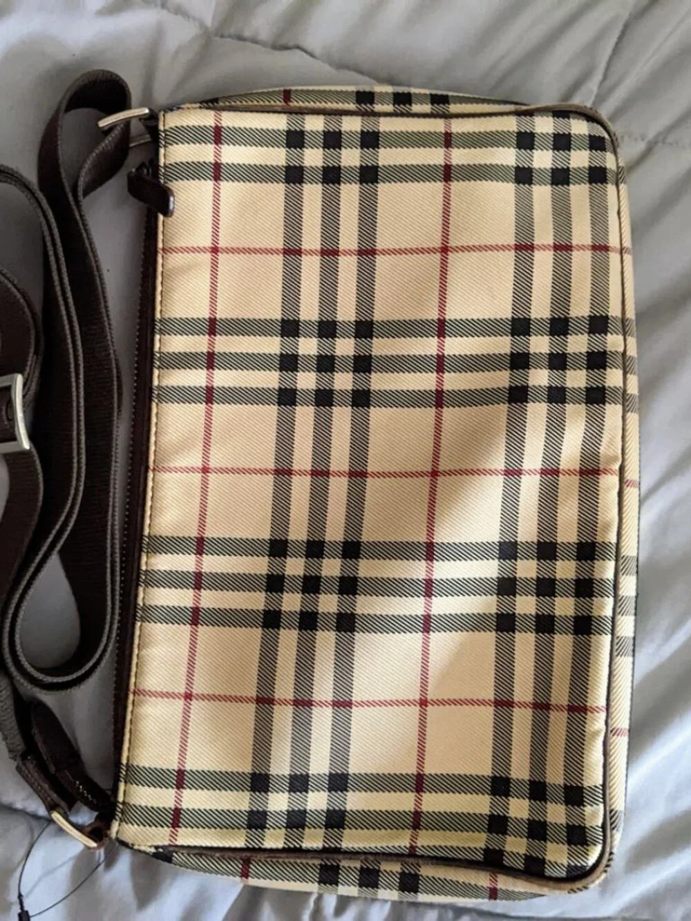 Burberry Vintage Nova Check Canvas Leather Trim Crossbody Shoulder Bag